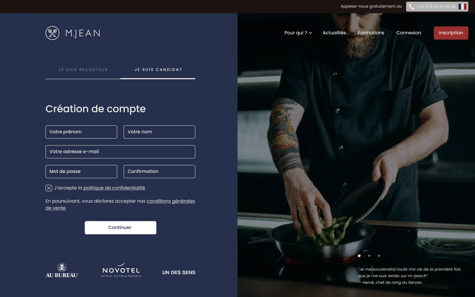 Candidate sign-up, with recruiter and candidate tabs.